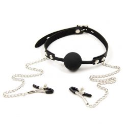 Ball gag and nipple clamps - Black