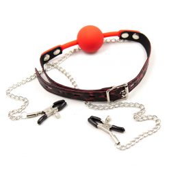 Ball gag and nipple clamps - Red