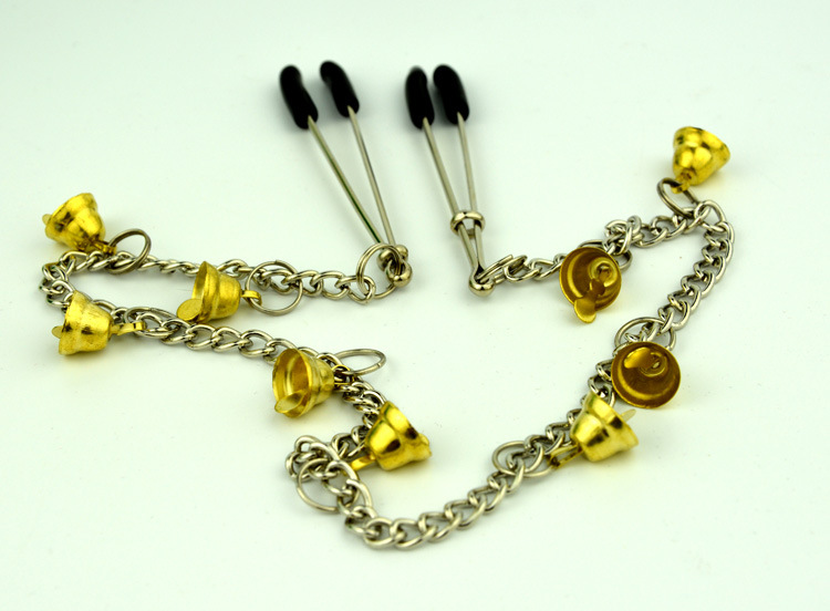 Metal Nipple Clamps with Bell Charms and joining Chain