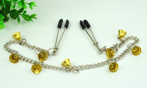 Metal Nipple Clamps with Bell Charms and joining Chain