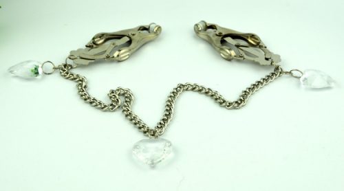 Metal Nipple Clamps with joining Chain and Heart Charms