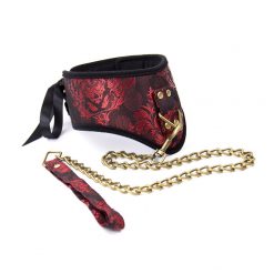 Elegant Red and Black Floral Collar and Leash