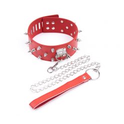Spiked Leather Collar and Leash Red