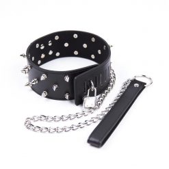 Spiked Leather Collar and Leash Black