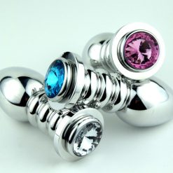 Ribbed Metal Butt Plug available in various colours