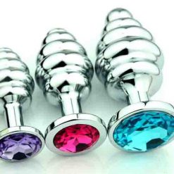 Ribbed Metal Butt Plug available in various colours