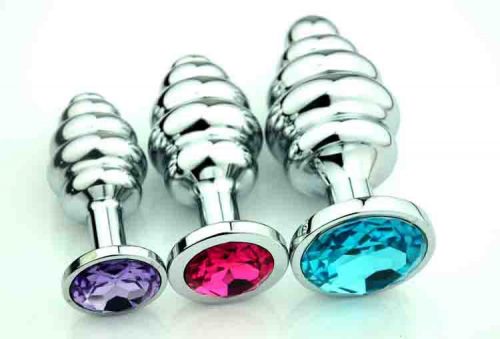 Ribbed Metal Butt Plug available in various colours