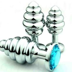 Ribbed Metal Butt Plug available in various colours