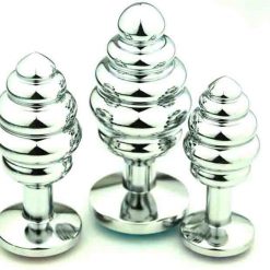 Ribbed Metal Butt Plug available in various colours