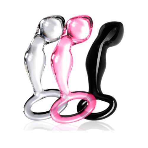 Glass Butt Plug with Hook, available in Pink, Clear and Black