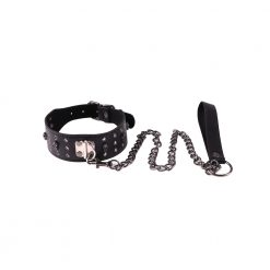 Spiked and studded black leather bondage kit.
