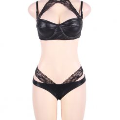 High Neck Black Leather Lace Set - Available in S-M, L, 2XL and 4XL