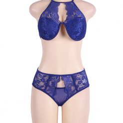 Blue Lacey Set With Padded Bra - Available in S-M, XL, 3XL and 4XL. 