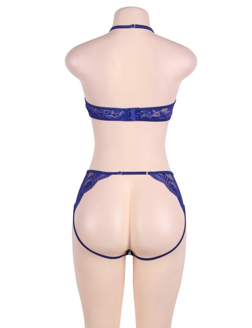Blue Lacey Set With Padded Bra - Available in S-M, XL, 3XL and 4XL.