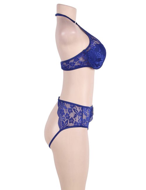 Blue Lacey Set With Padded Bra - Available in S-M, XL, 3XL and 4XL.