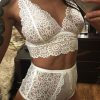 White Lace 2 Piece Bralette Lingerie Set - M, XL, 3XL