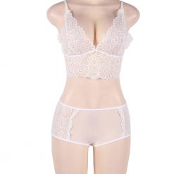 White Lace 2 Piece Bralette Lingerie Set - M, XL, 3XL