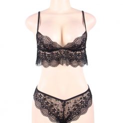 Black Lace Temptation 2pcs Bralette Lingerie Set - Available in S-M, L-XL, 2XL-3XL and 4XL-5XL. 