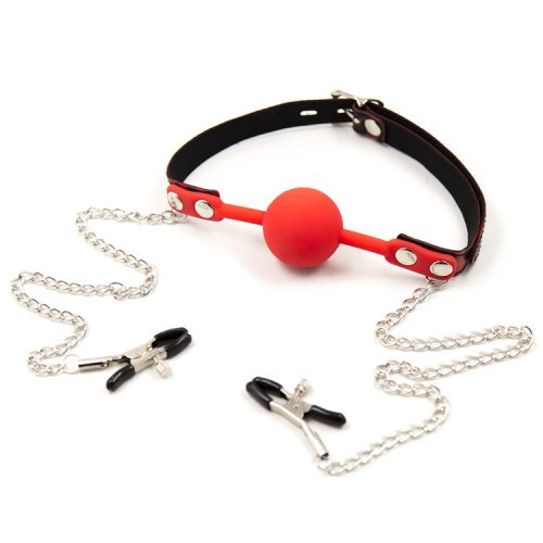 Ball gag and nipple clamps - Red