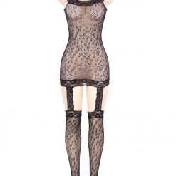 Sexy Leopard Pattern Bodysuit With Garters Black - Image 7