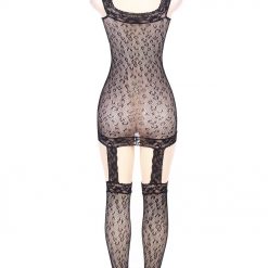 Sexy Leopard Pattern Bodysuit With Garters Black - Image 10