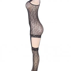 Sexy Leopard Pattern Bodysuit With Garters Black - Image 9
