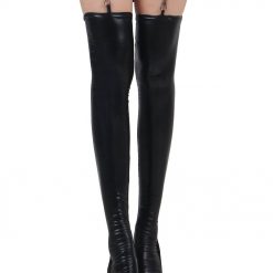 Alternative view of Sexy Leather Look Black Stockings