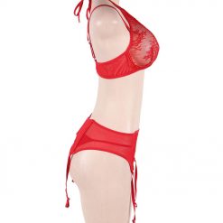 Sexy Red Lacey Bikini And Suspender Set - Image 7