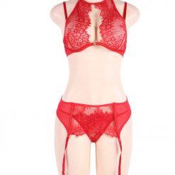 Sexy Red Lacey Bikini And Suspender Set - Image 6