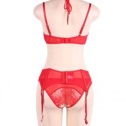 Sexy Red Lacey Bikini And Suspender Set - Image 5