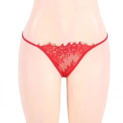 Sexy Red Lacey Bikini And Suspender Set - Image 4