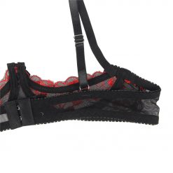 Sexy Red And Black Flower Open Bra And Panty Set - Image 9
