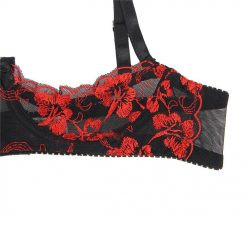 Sexy Red And Black Flower Open Bra And Panty Set - Image 5