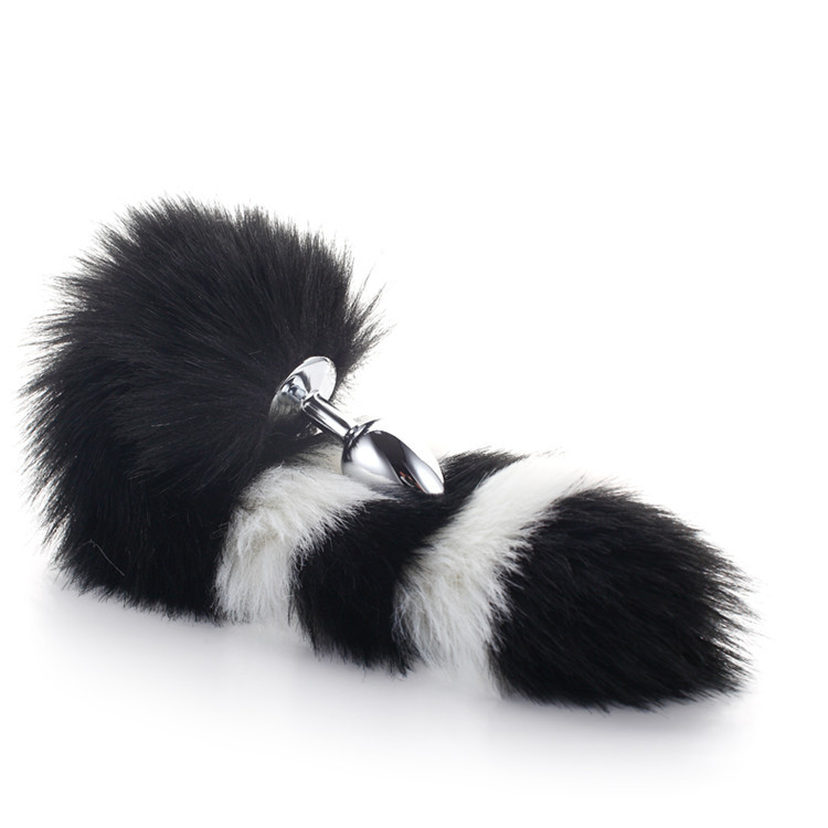Stainless Steel Butt Plug With White And Black Fox Tail - Image 2