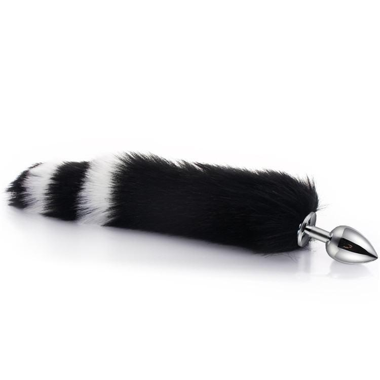 Stainless Steel Butt Plug With White And Black Fox Tail