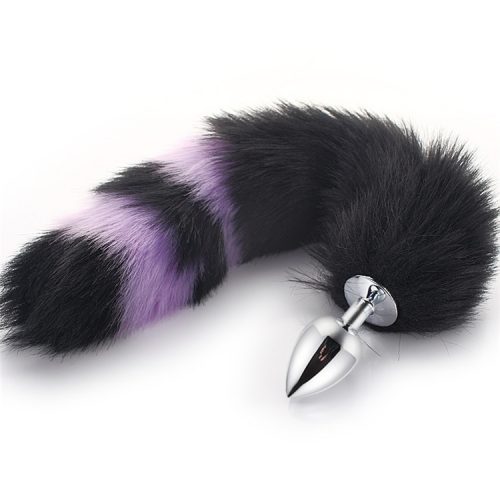 Stainless Steel Butt Plug With Purple And Black Fox Tail