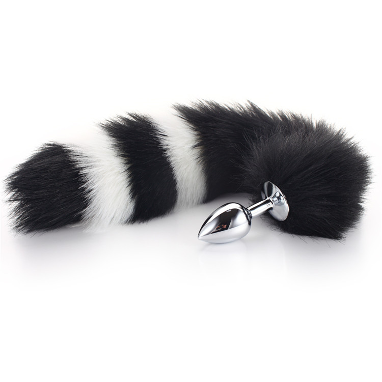 Stainless Steel Butt Plug With White And Black Fox Tail - Image 6