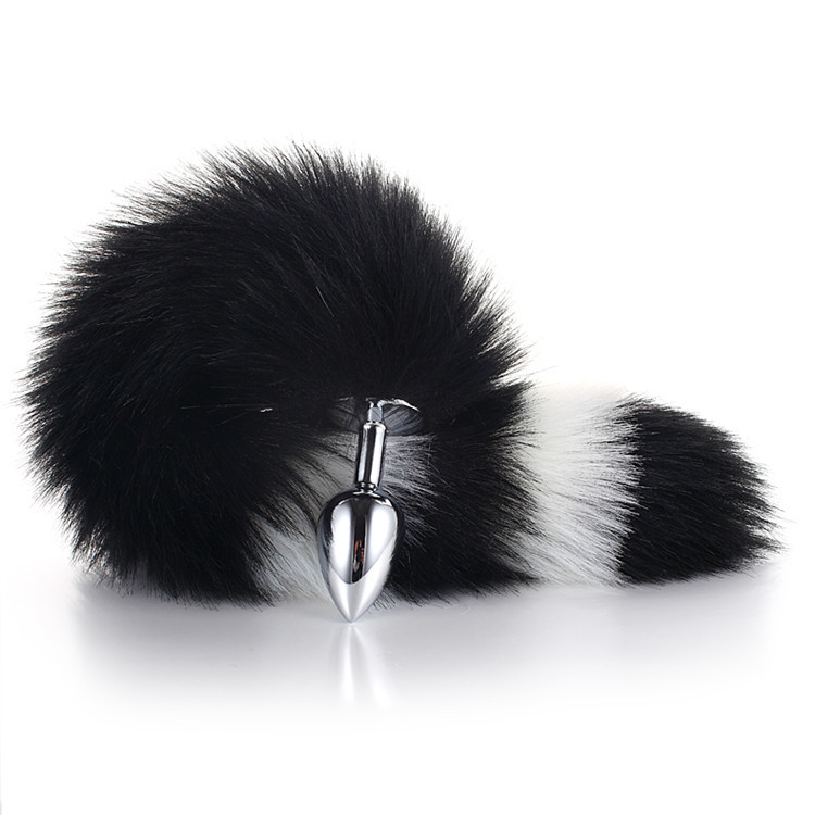 Stainless Steel Butt Plug With White And Black Fox Tail - Image 5