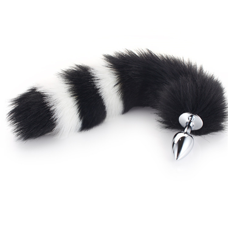 Stainless Steel Butt Plug With White And Black Fox Tail - Image 4