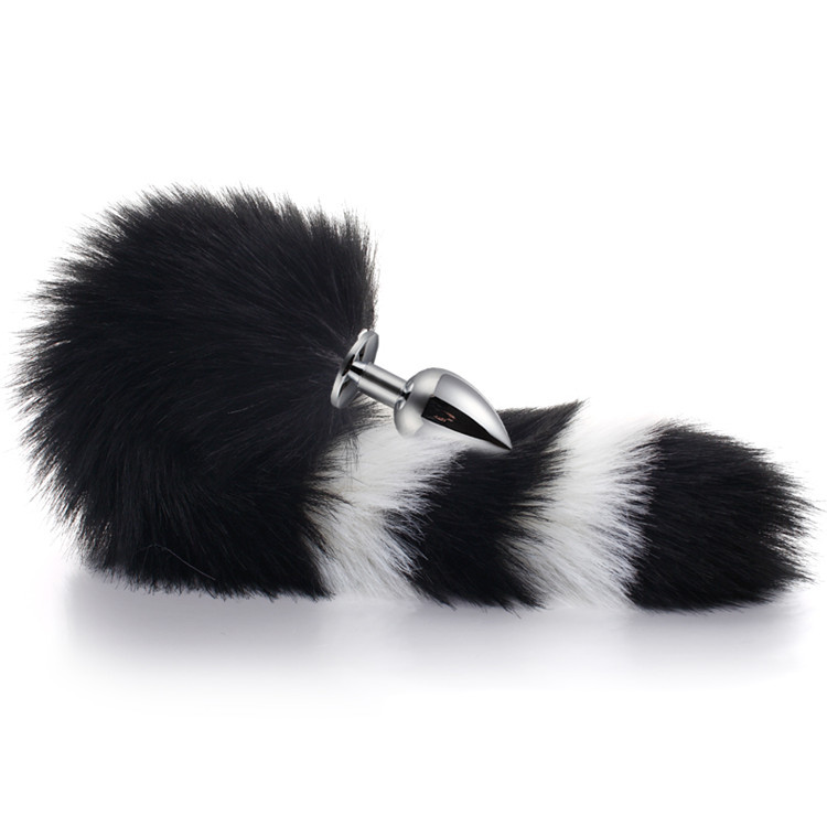 Stainless Steel Butt Plug With White And Black Fox Tail - Image 3