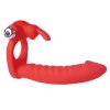 Vibrating Silicone Rabbit Cockring Double Penetrator - Red
