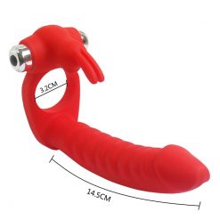 Alternative view of Vibrating Silicone Rabbit Cockring Double Penetrator