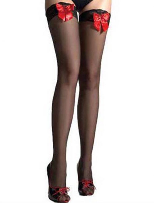 Sexy Black Stockings With Red Bow