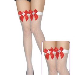 Sexy White Stockings With Red Bow