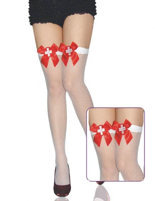 Sexy White Stockings With Red Bow
