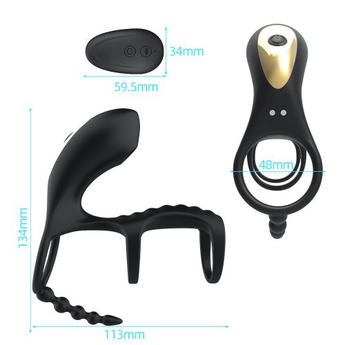 Rechargeable Vibrating Cock And Ball Ring With Remote And Anal Probe