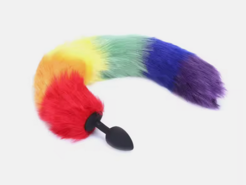Vibrating Silicone Butt Plug With Rainbow Coloured Fox Tail And Remote