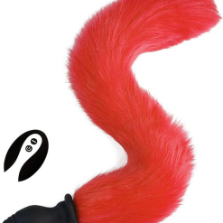 Vibrating Silicone Butt Plug With Red Coloured Fox Tail And Remote