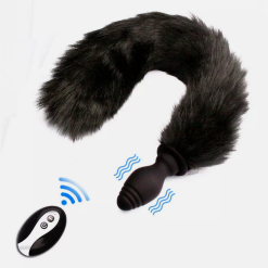 Vibrating Silicone Butt Plug With Black Coloured Fox Tail And Remote