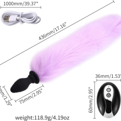 Vibrating Silicone Butt Plug With Purple Coloured Fox Tail And Remote - Image 4